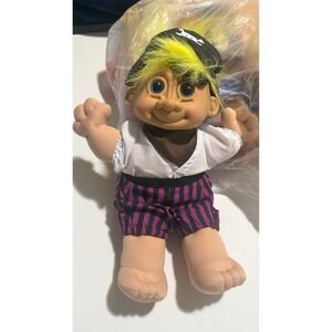 Vintage Russ Berrie Pirate Troll Doll Plush Yellow Hair 2314 Purple Striped Pant